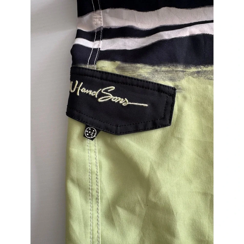 Maui and Sons Mens Board‎ Shorts Size 38 Lime Green Black Striped Swim Trunks XL